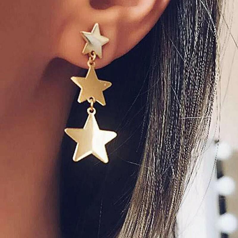 

Triple Star Drop Earrings, Gold
