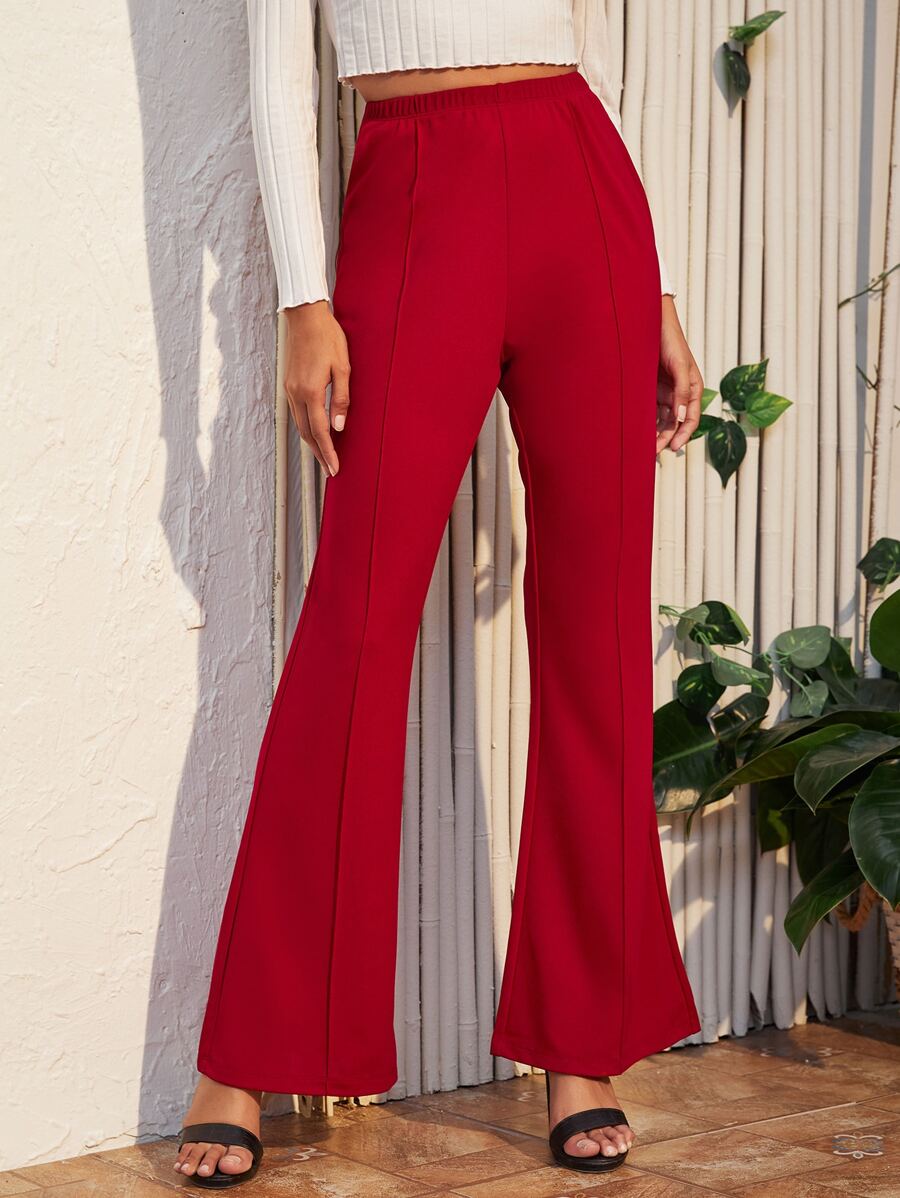 SHEIN EZwear 高腰傘狀腿褲子 - 酒紅色 - 查看 1