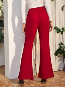 SHEIN EZwear 高腰傘狀腿褲子 - 酒紅色 - 查看 2