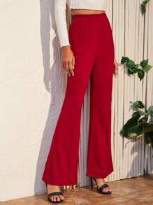 SHEIN EZwear 高腰傘狀腿褲子 - 酒紅色 - 查看 3