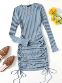 SHEIN EZwear Drawstring Ruched Side Bodycon Dress