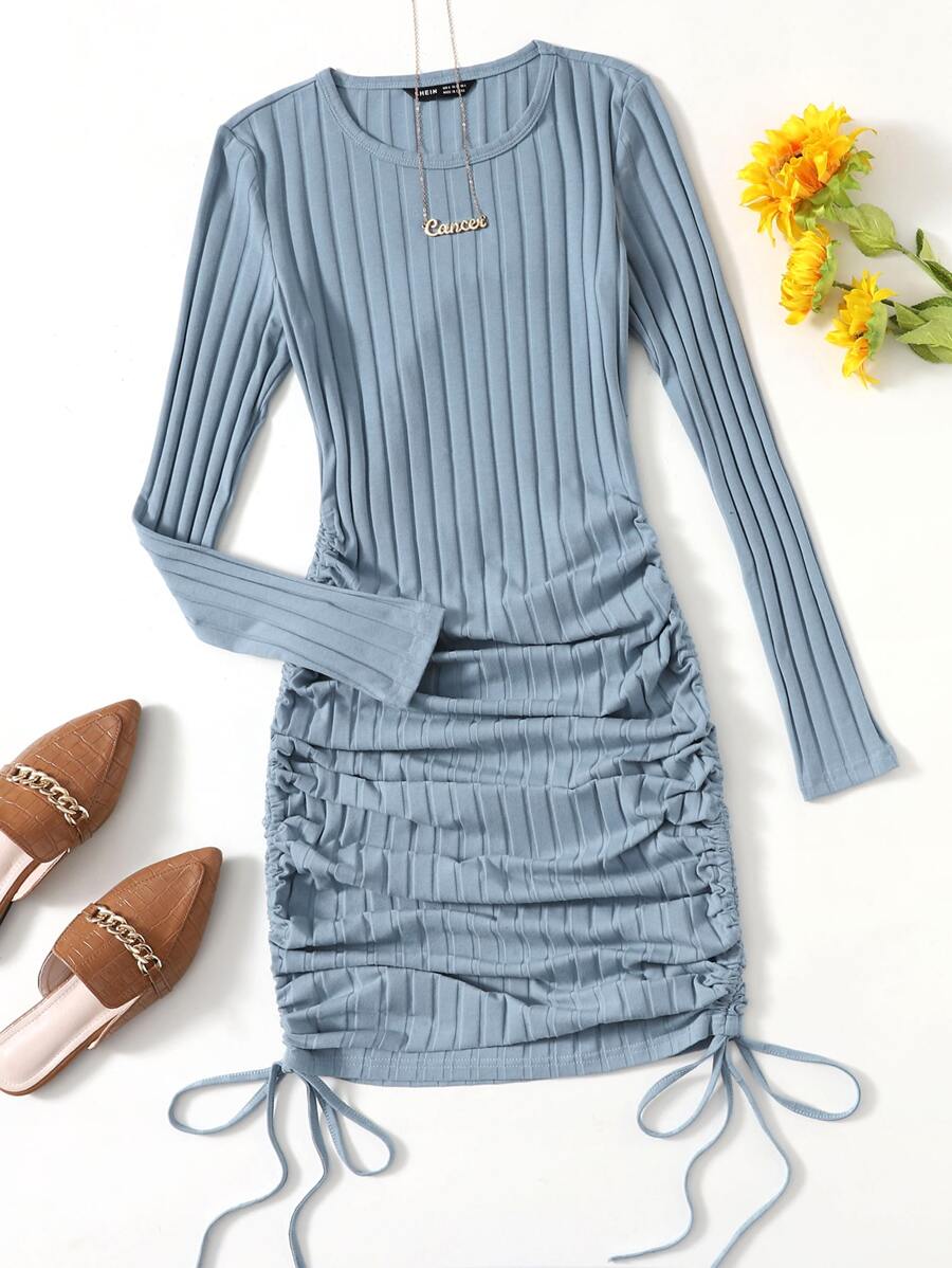 SHEIN EZwear Drawstring Ruched Side Bodycon Dress