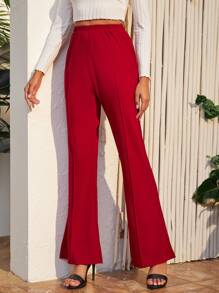 SHEIN EZwear 高腰傘狀腿褲子 - 酒紅色 - 查看 4