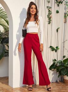 SHEIN EZwear 高腰傘狀腿褲子 - 酒紅色 - 查看 5