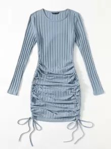 SHEIN EZwear Drawstring Ruched Side Bodycon Dress