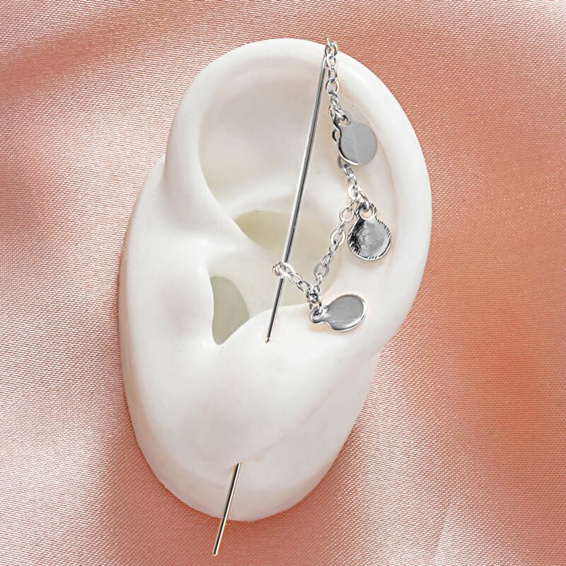 

1pc Round & Chain Decor Earring, Silver