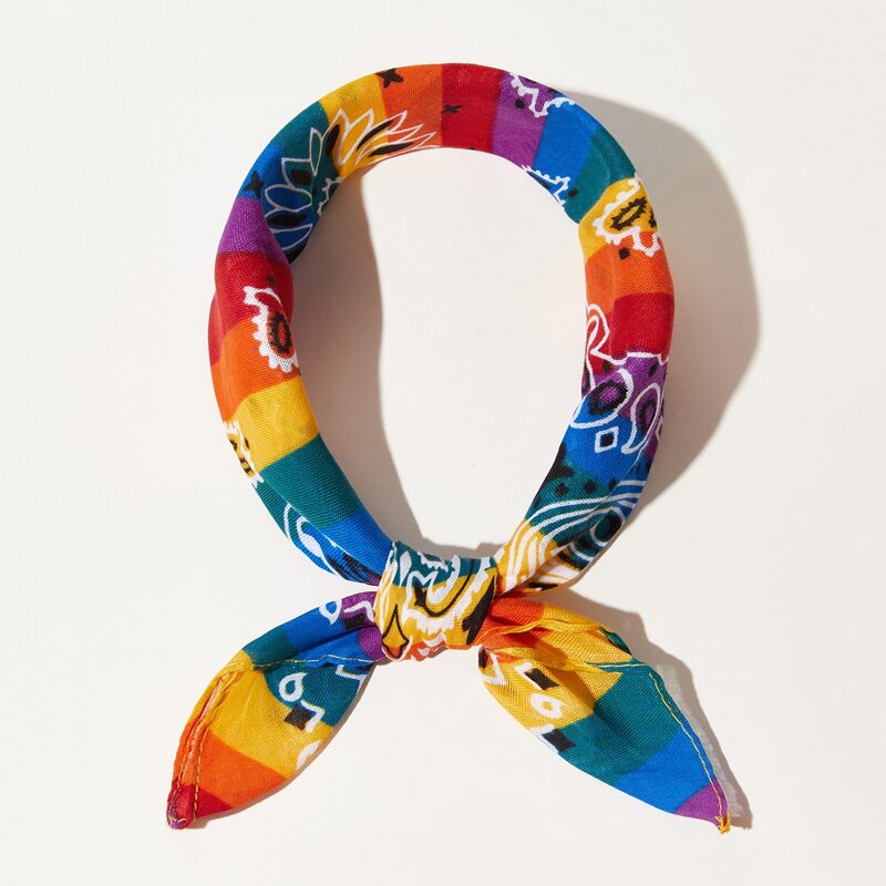 

Rainbow Stripe & Paisley Pattern Bandana, Multicolor