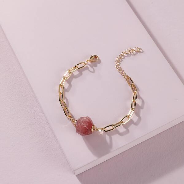 

Natural Stone Decor Chain Bracelet, Pink