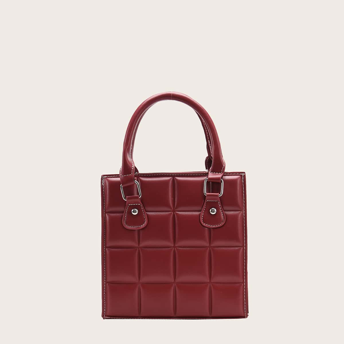 

Quilted Satchel Bag, Rose red