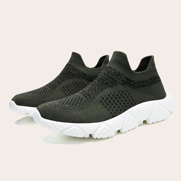 

Men Slip On Knit Running Shoes, Army green