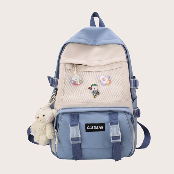 

Cartoon Decor Release Buckle School Bag, Blue