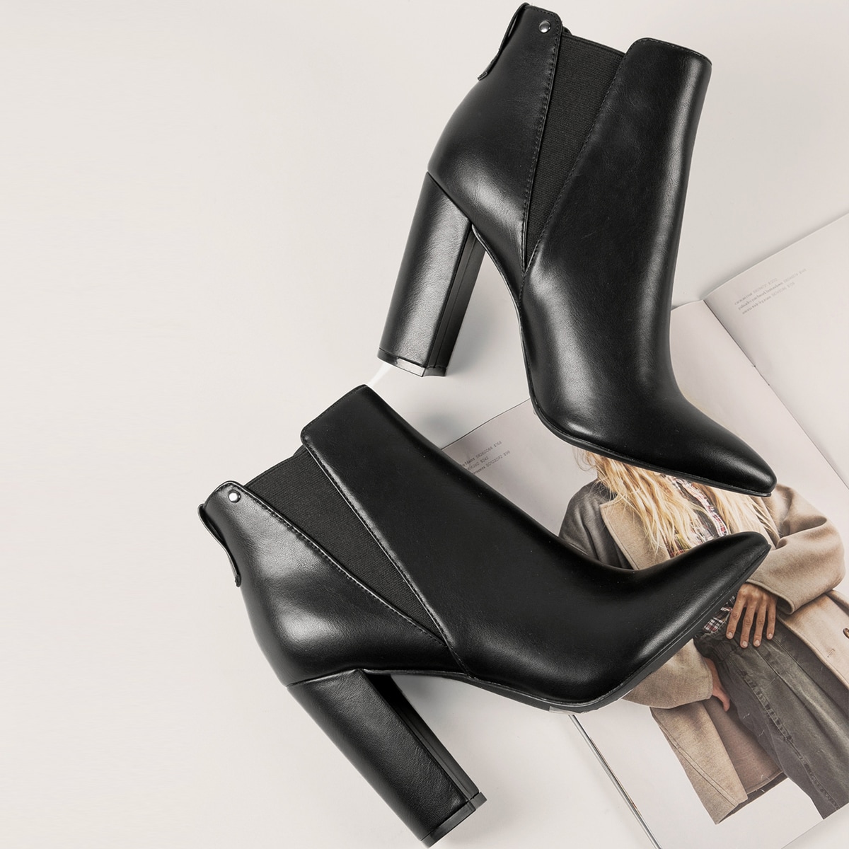 Image of Faux Leather Slip-On High Heel Ankle Boots