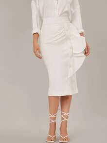 SHEIN Falda de lápiz fruncido - Blanco - Ver 3