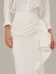 SHEIN Falda de lápiz fruncido - Blanco - Ver 4