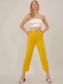 SHEIN Spandex Cropped Tailored Pants - Mustard Yellow - View 1