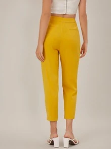 SHEIN Spandex Cropped Tailored Pants - Mustard Yellow - View 2