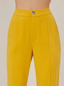 SHEIN Spandex Cropped Tailored Pants - Mustard Yellow - View 3