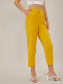 SHEIN Spandex Cropped Tailored Pants - Mustard Yellow - View 4