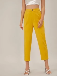 SHEIN Spandex Cropped Tailored Pants - Mustard Yellow - View 5