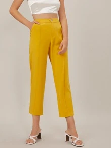 SHEIN Spandex Cropped Tailored Pants - Mustard Yellow - View 6
