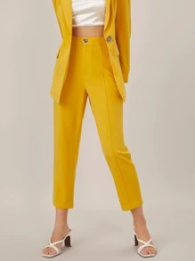 SHEIN Spandex Cropped Tailored Pants - Mustard Yellow - View 7