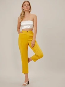 SHEIN Spandex Cropped Tailored Pants - Mustard Yellow - View 8