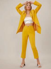 SHEIN Spandex Cropped Tailored Pants - Mustard Yellow - View 9