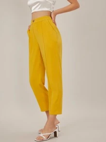 SHEIN Spandex Cropped Tailored Pants - Mustard Yellow - View 10