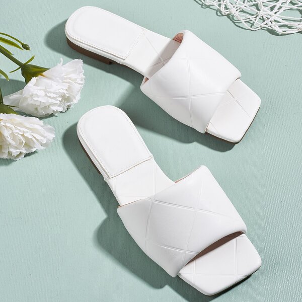 

Minimalist Plain Slide Sandals, White