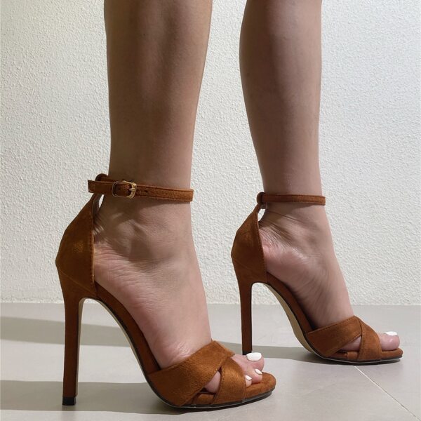

Cross Strap Stiletto Heeled Sandals, Brown