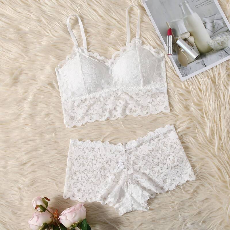 

Scallop Lace Lingerie Set, White