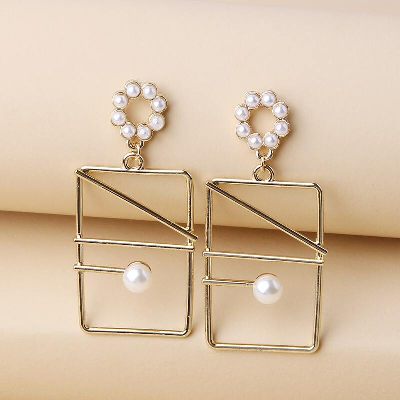 

Faux Pearl & Geo Drop Earrings, Gold