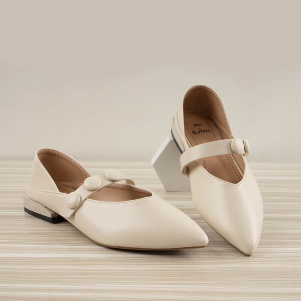 

Point Toe Mary Jane Flats, Beige