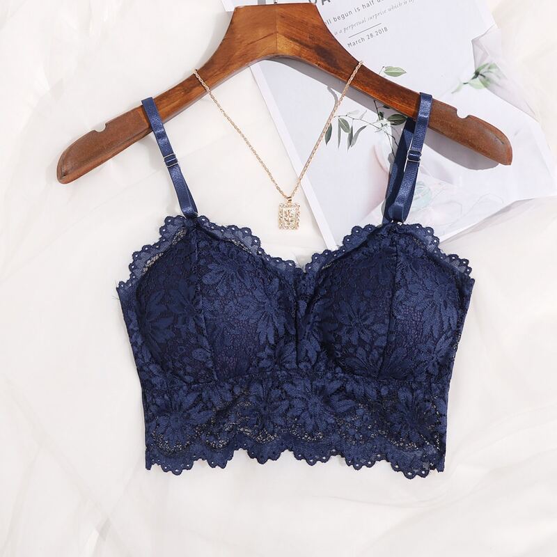 

Floral Lace Longline Bralette, Navy blue