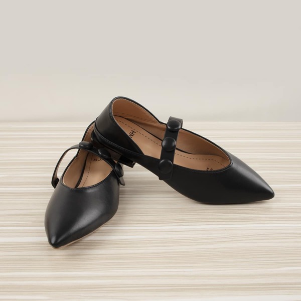 

Point Toe Mary Jane Flats, Black