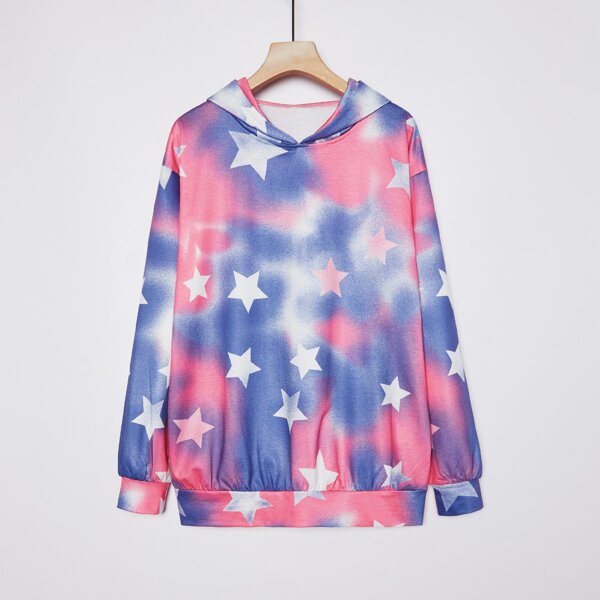

Star Print Drop Shoulder Hoodie, Multicolor