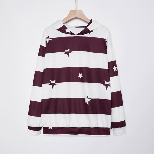 

Star Print Color Block Hoodie, Red and white