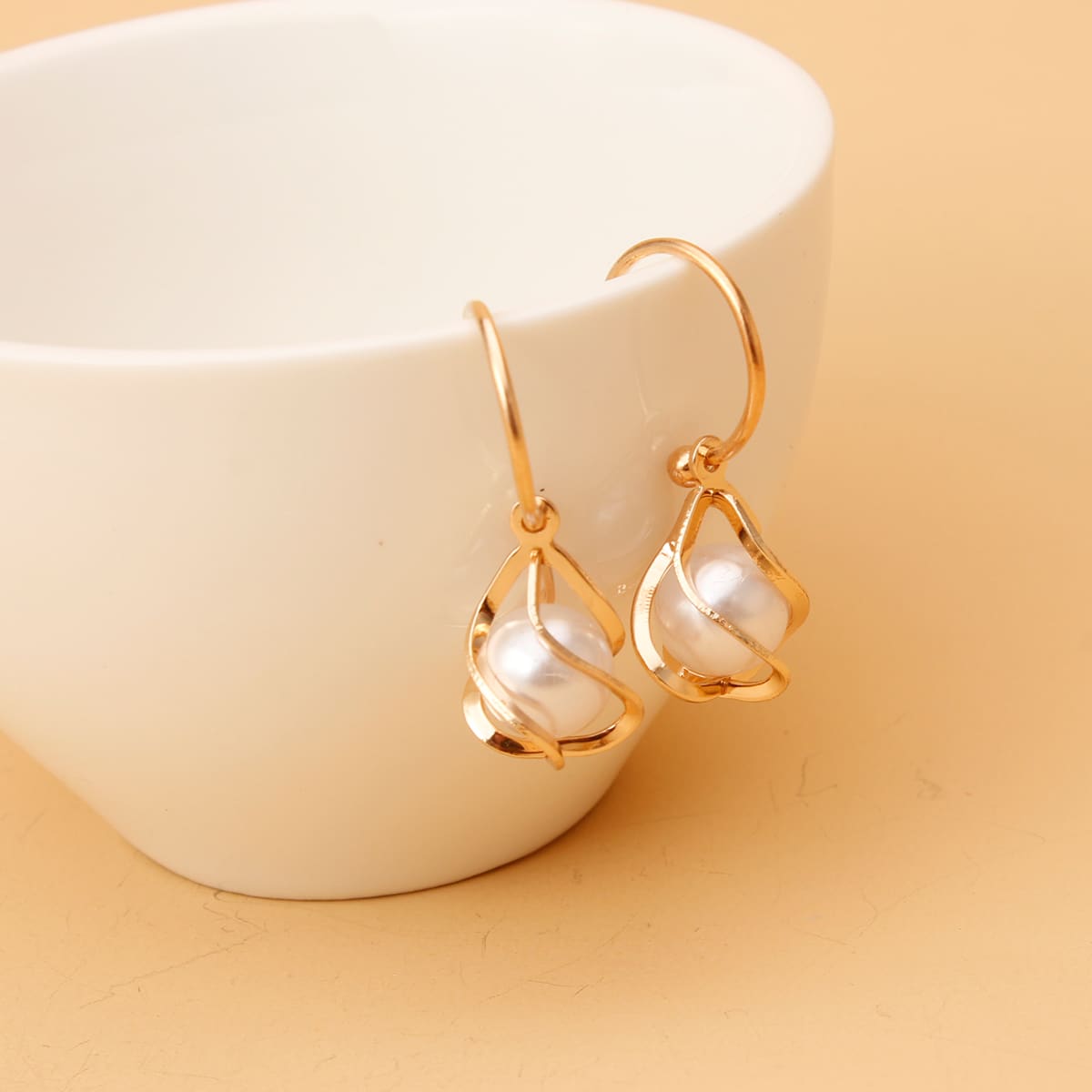 

Faux Pearl Drop Earrings, Gold