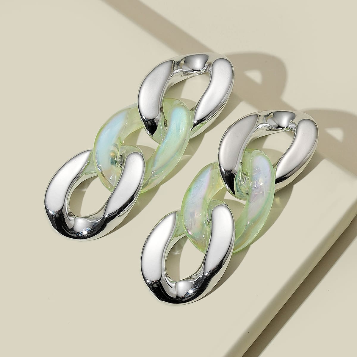 

Color Block Chain Drop Earrings, Silver