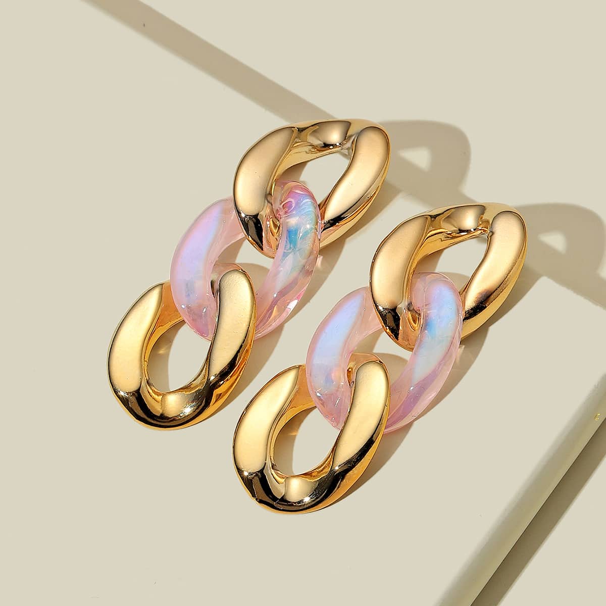 

Color Block Chain Drop Earrings, Pink