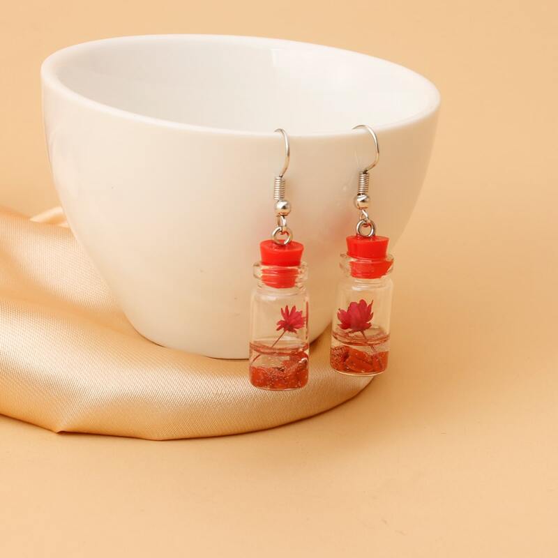 

Drifting Bottle Drop Earrings, Red