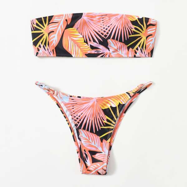 

Tropical Bandeau Thong Bikini Swimsuit, Multicolor