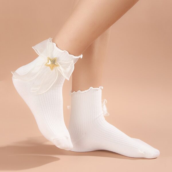 

Star Decor Ribbed Socks, White