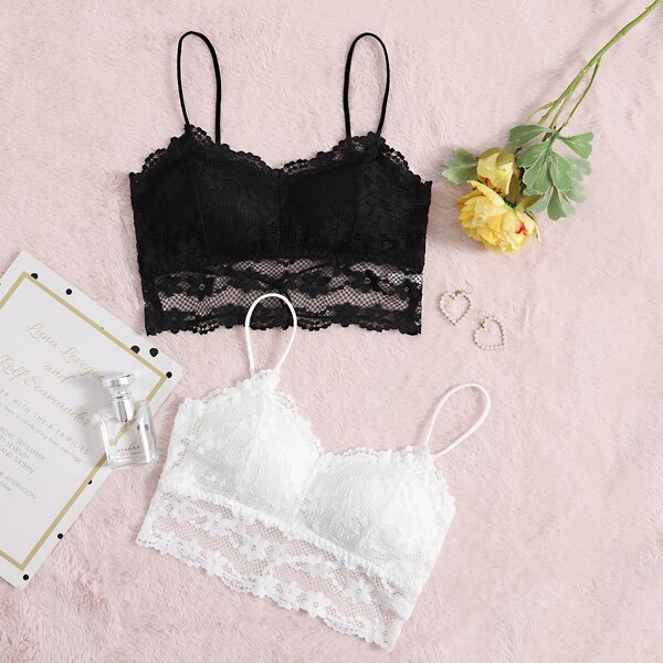 

2pack Floral Lace Bralette Set, Black and white
