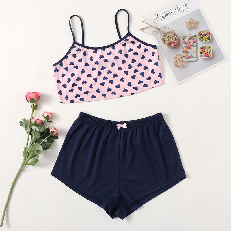 

Heart Print Cami PJ Set, Multicolor