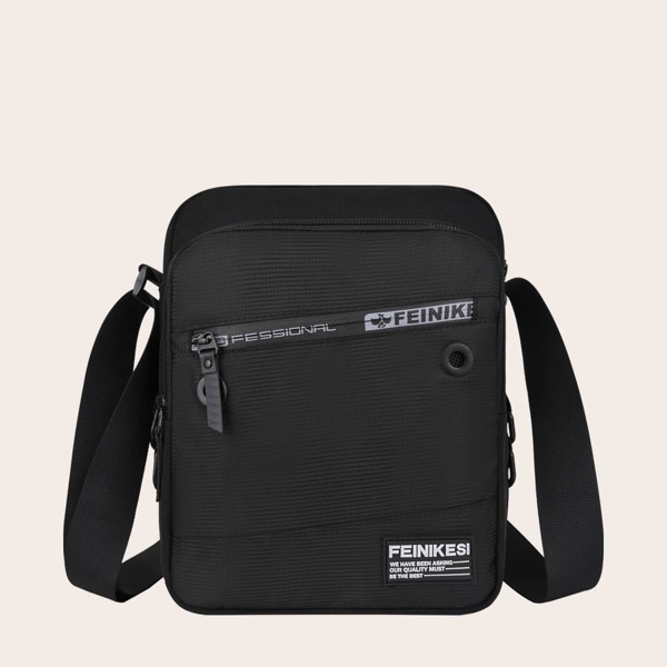 

Men Letter Graphic Crossbody Bag, Black