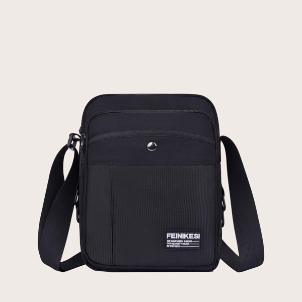 

Men Letter Graphic Crossbody Bag, Black
