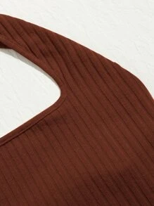SHEIN EZwear 大碼羅紋針織短版繞頸上衣 - 鏽棕色 - 查看 5