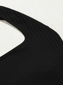 SHEIN EZwear Plus Rib-knit Crop Halter Top - Black - View 5