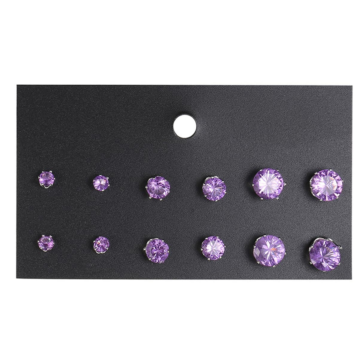 

6pairs Rhinestone Stud Earrings, Mauve purple